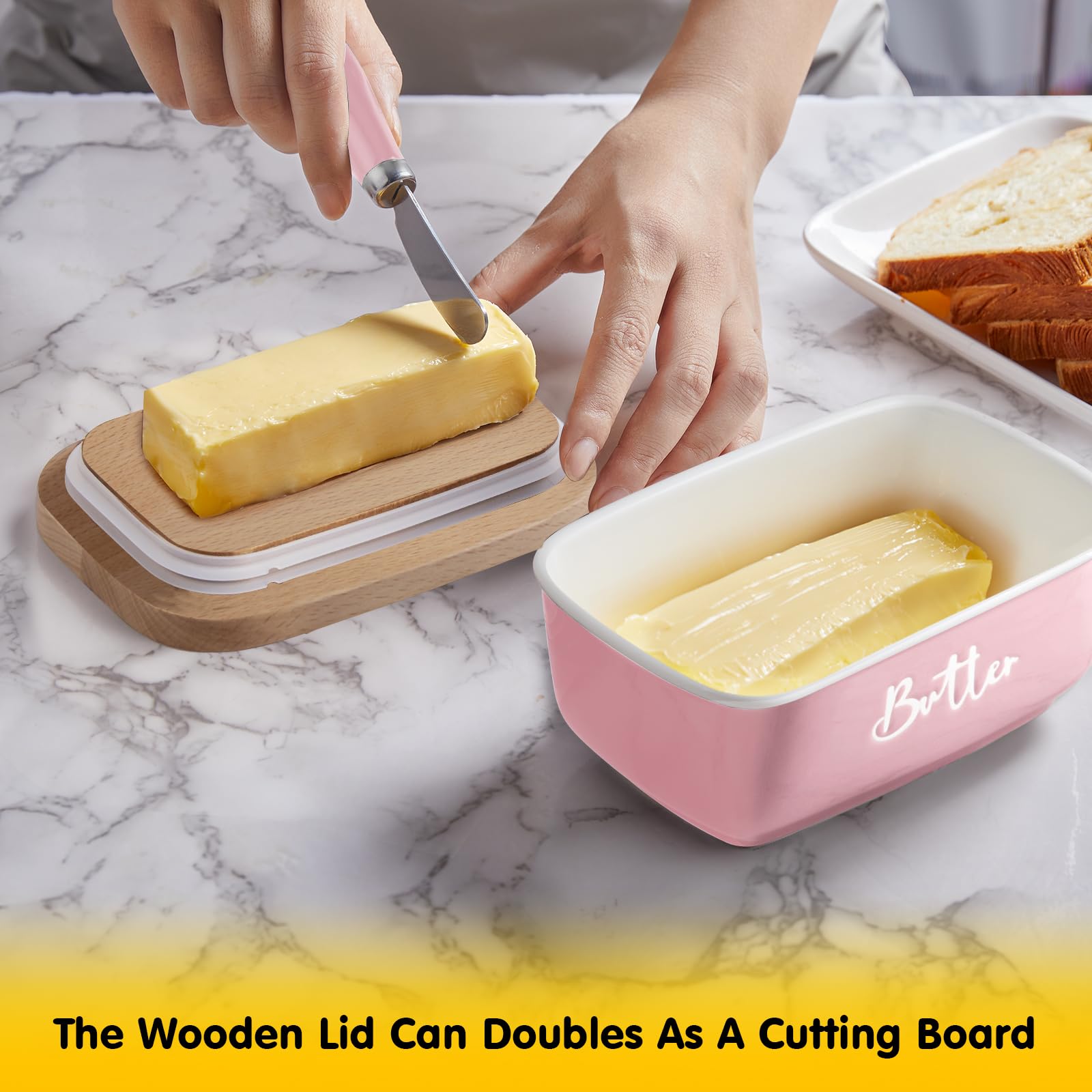 Ceramic Butter Dish with Lid and Knife for Countertop, Airtight Butter Keeper for Counter or Fridge, Butter Container
