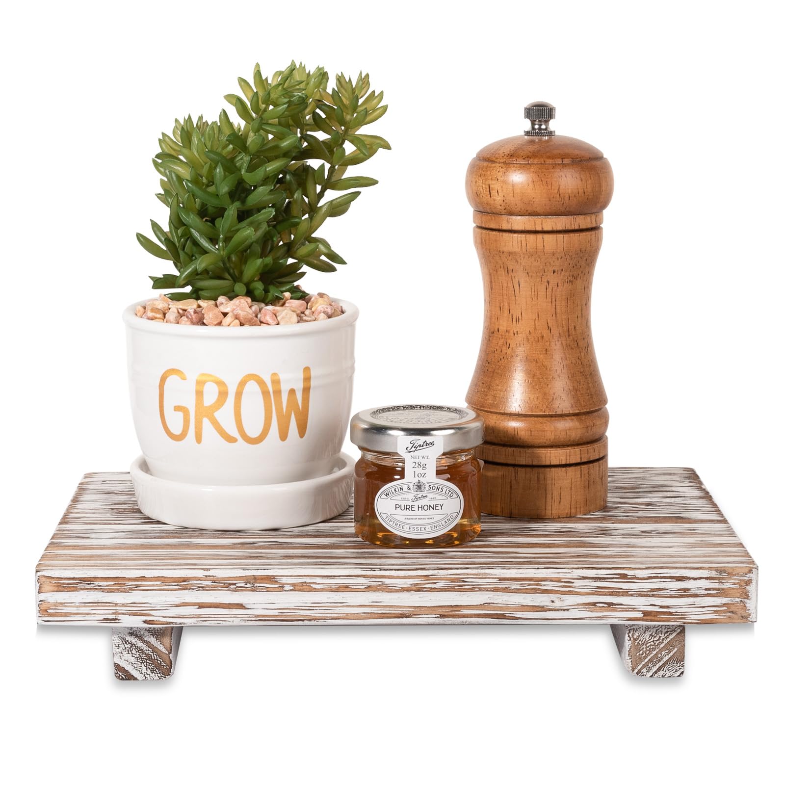 Farmhouse Wooden Tray Pedestal Stand