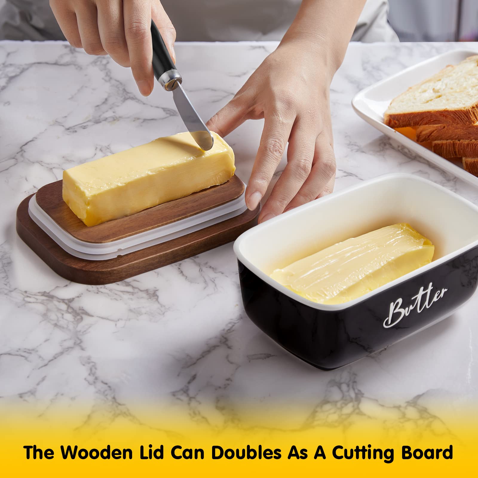 Ceramic Butter Dish with Lid and Knife for Countertop, Airtight Butter Keeper for Counter or Fridge, Butter Container