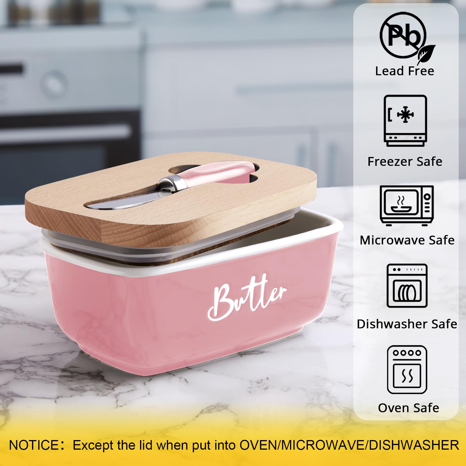 Ceramic Butter Dish with Lid and Knife for Countertop, Airtight Butter Keeper for Counter or Fridge, Butter Container