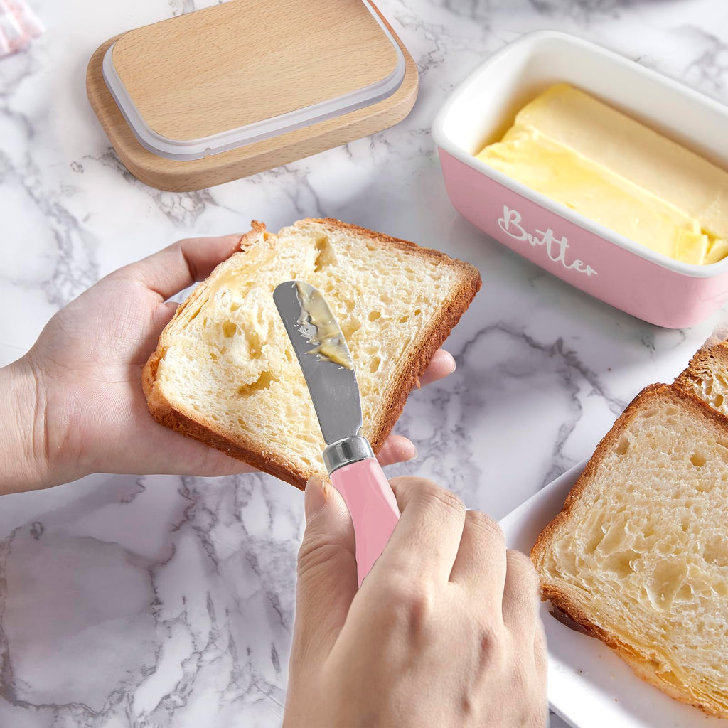 Ceramic Butter Dish with Lid and Knife for Countertop, Airtight Butter Keeper for Counter or Fridge, Butter Container