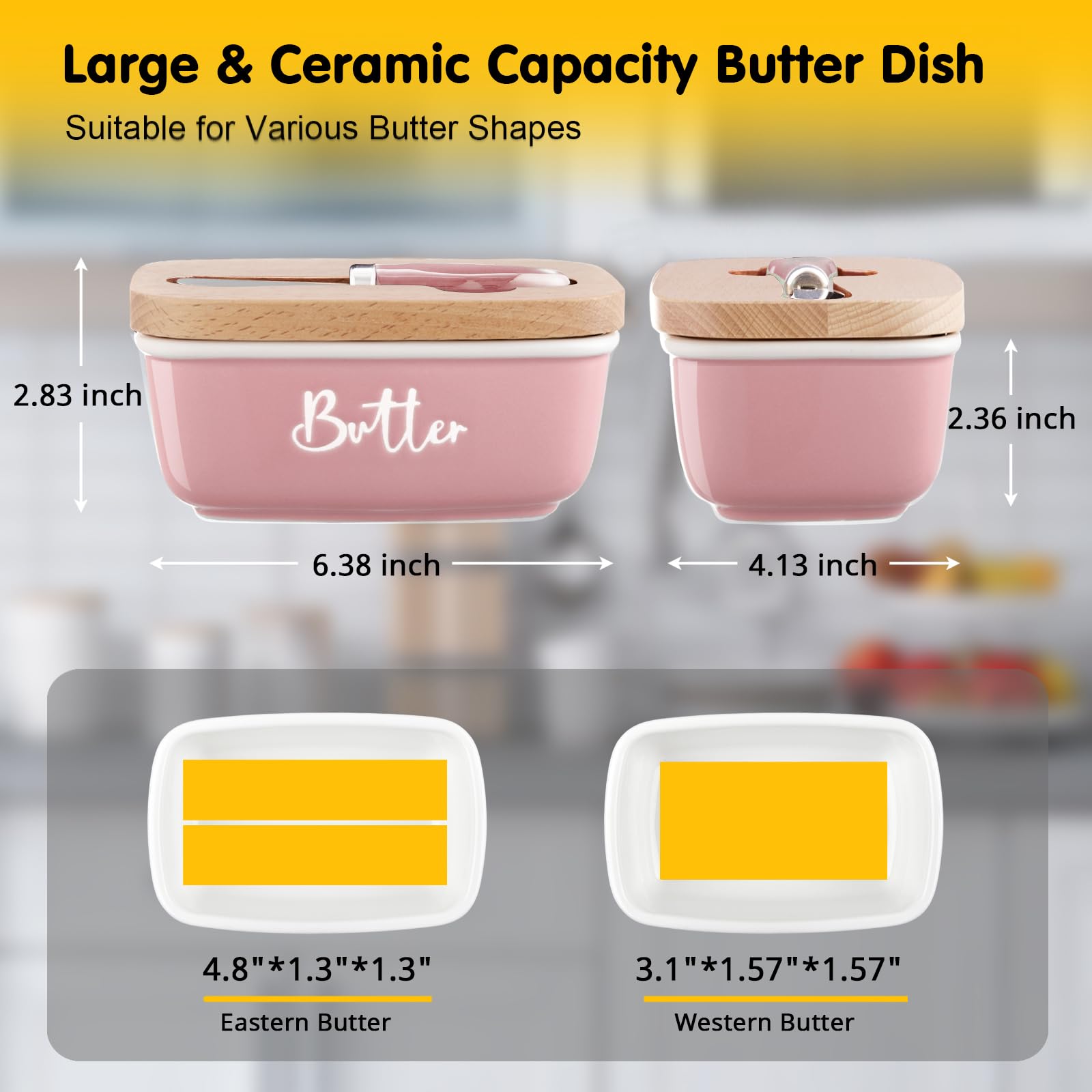 Ceramic Butter Dish with Lid and Knife for Countertop, Airtight Butter Keeper for Counter or Fridge, Butter Container
