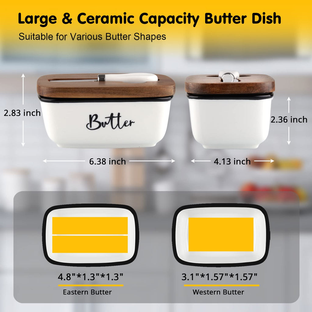 Ceramic Butter Dish with Lid and Knife for Countertop, Airtight Butter Keeper for Counter or Fridge, Butter Container
