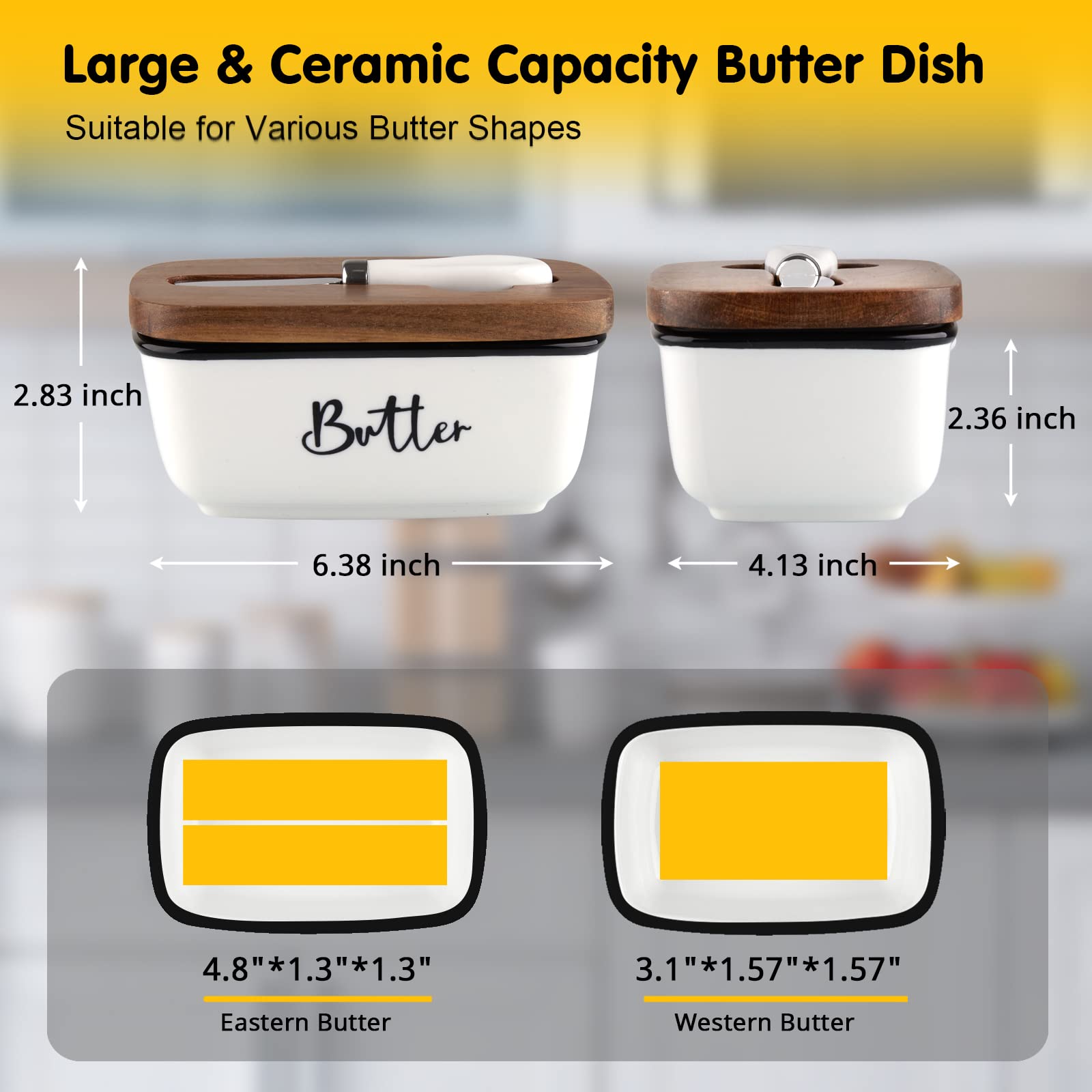 Ceramic Butter Dish with Lid and Knife for Countertop, Airtight Butter Keeper for Counter or Fridge, Butter Container