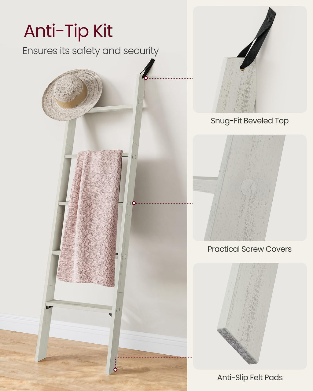 VASAGLE Custos Collection - Blanket Ladder Decorative Farmhouse for the Living Room, 5-Tier Ladder Shelf