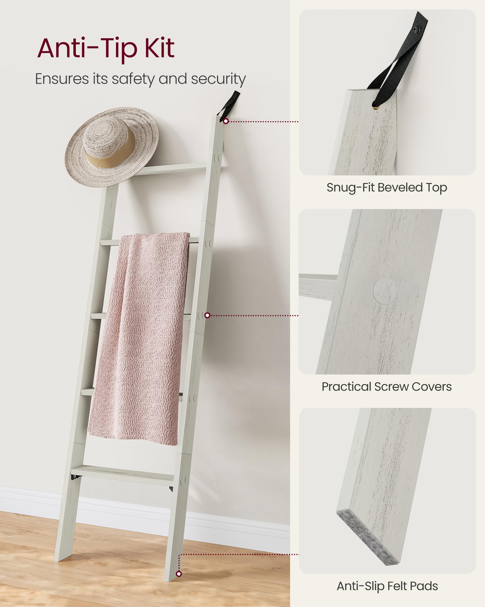 VASAGLE Custos Collection - Blanket Ladder Decorative Farmhouse for the Living Room, 5-Tier Ladder Shelf