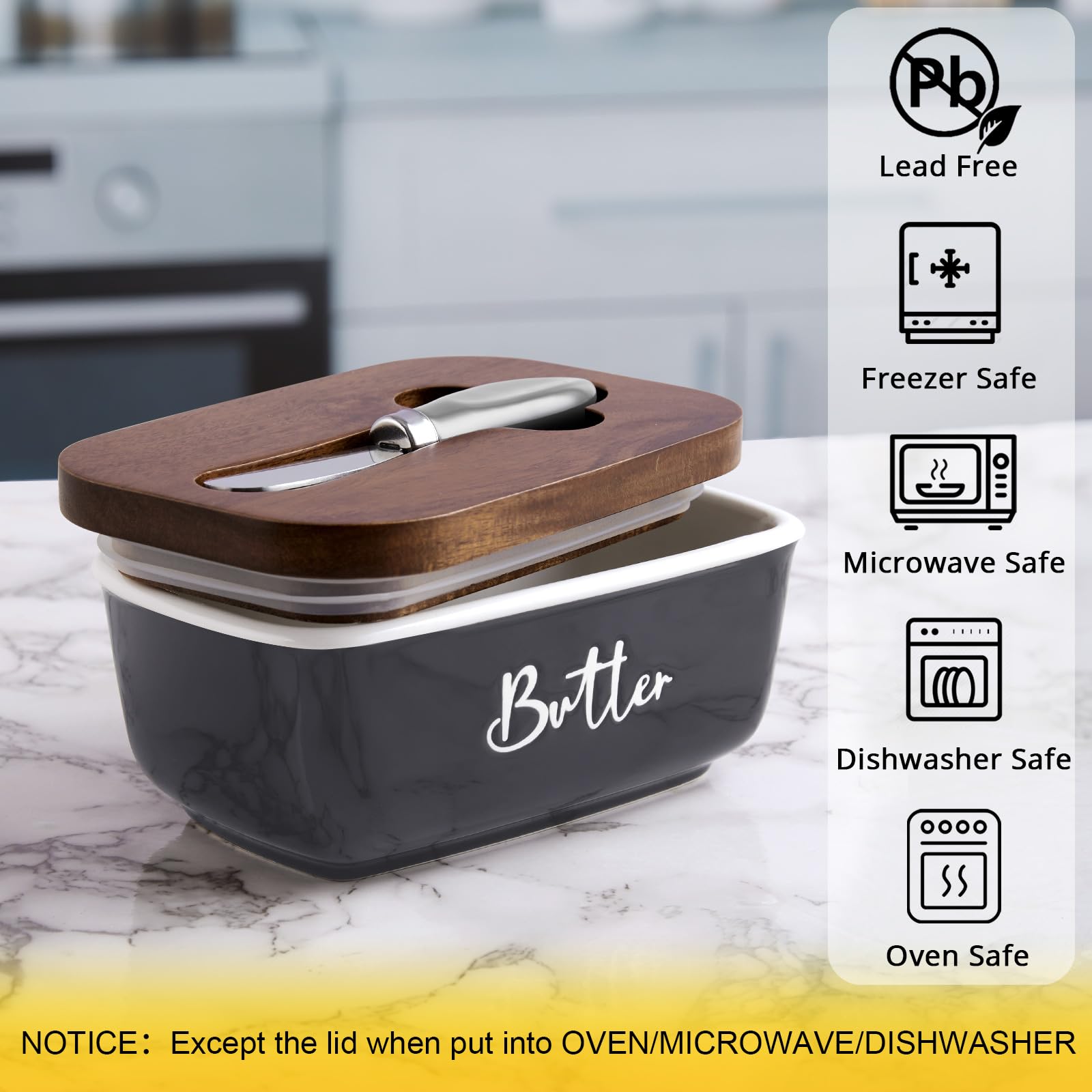 Ceramic Butter Dish with Lid and Knife for Countertop, Airtight Butter Keeper for Counter or Fridge, Butter Container