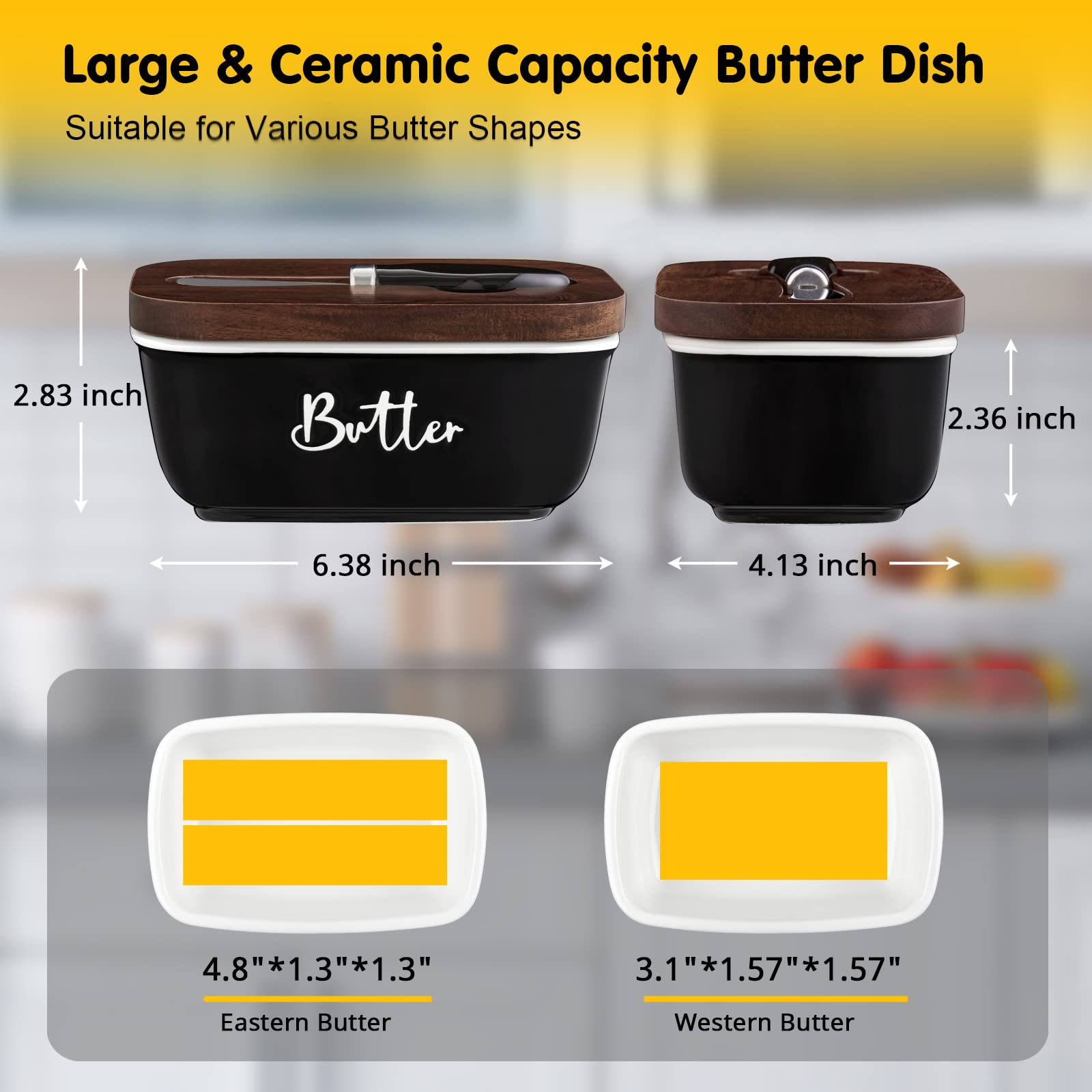 Ceramic Butter Dish with Lid and Knife for Countertop, Airtight Butter Keeper for Counter or Fridge, Butter Container