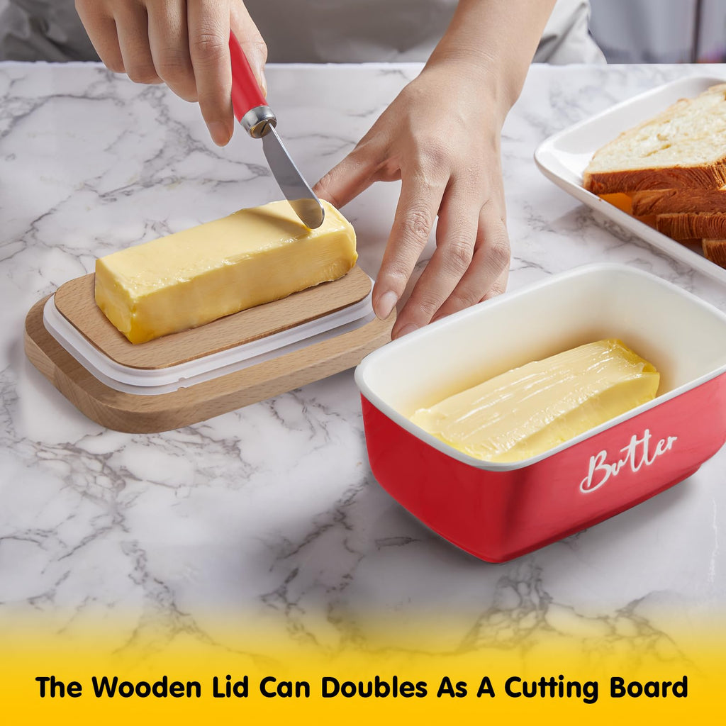 Ceramic Butter Dish with Lid and Knife for Countertop, Airtight Butter Keeper for Counter or Fridge, Butter Container