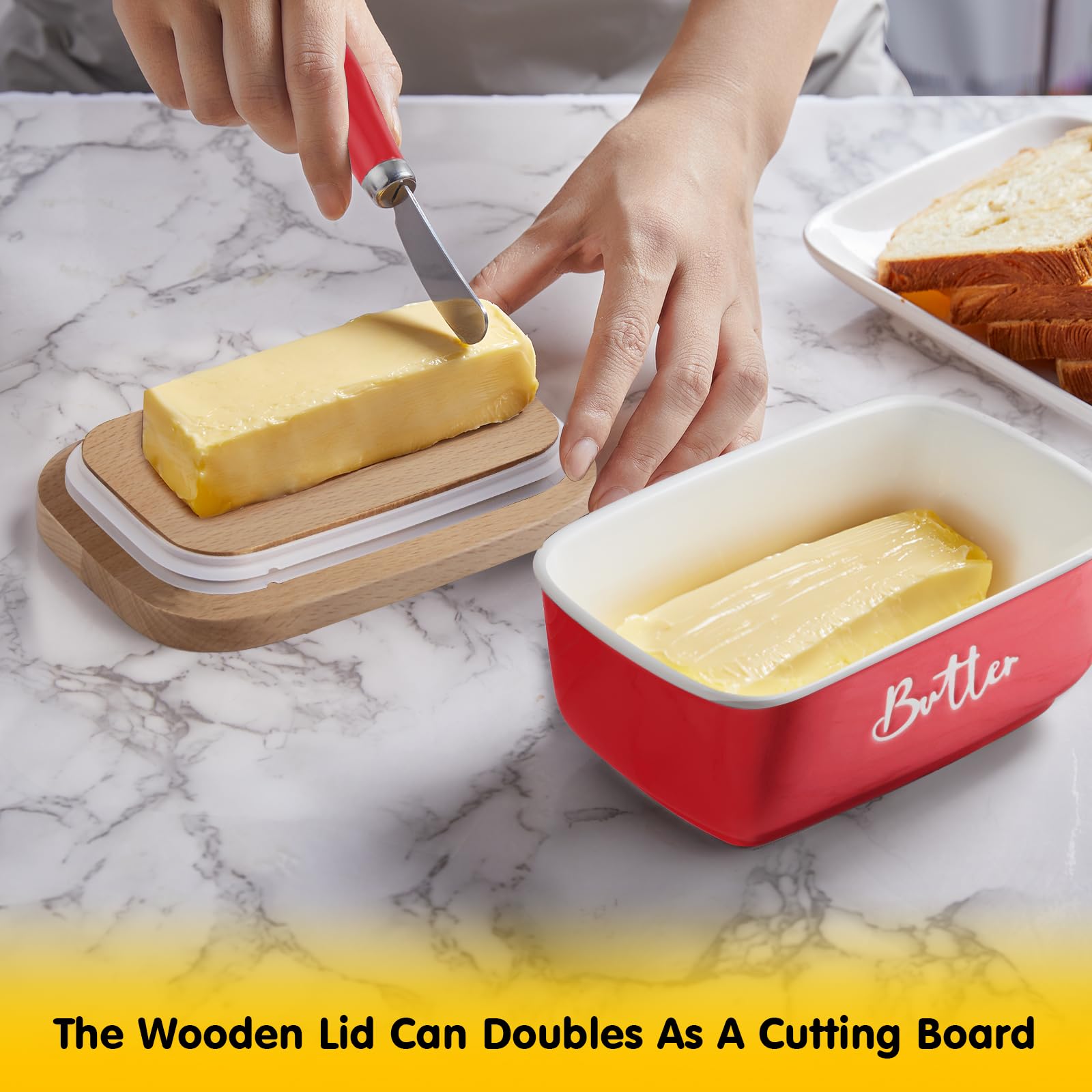 Ceramic Butter Dish with Lid and Knife for Countertop, Airtight Butter Keeper for Counter or Fridge, Butter Container