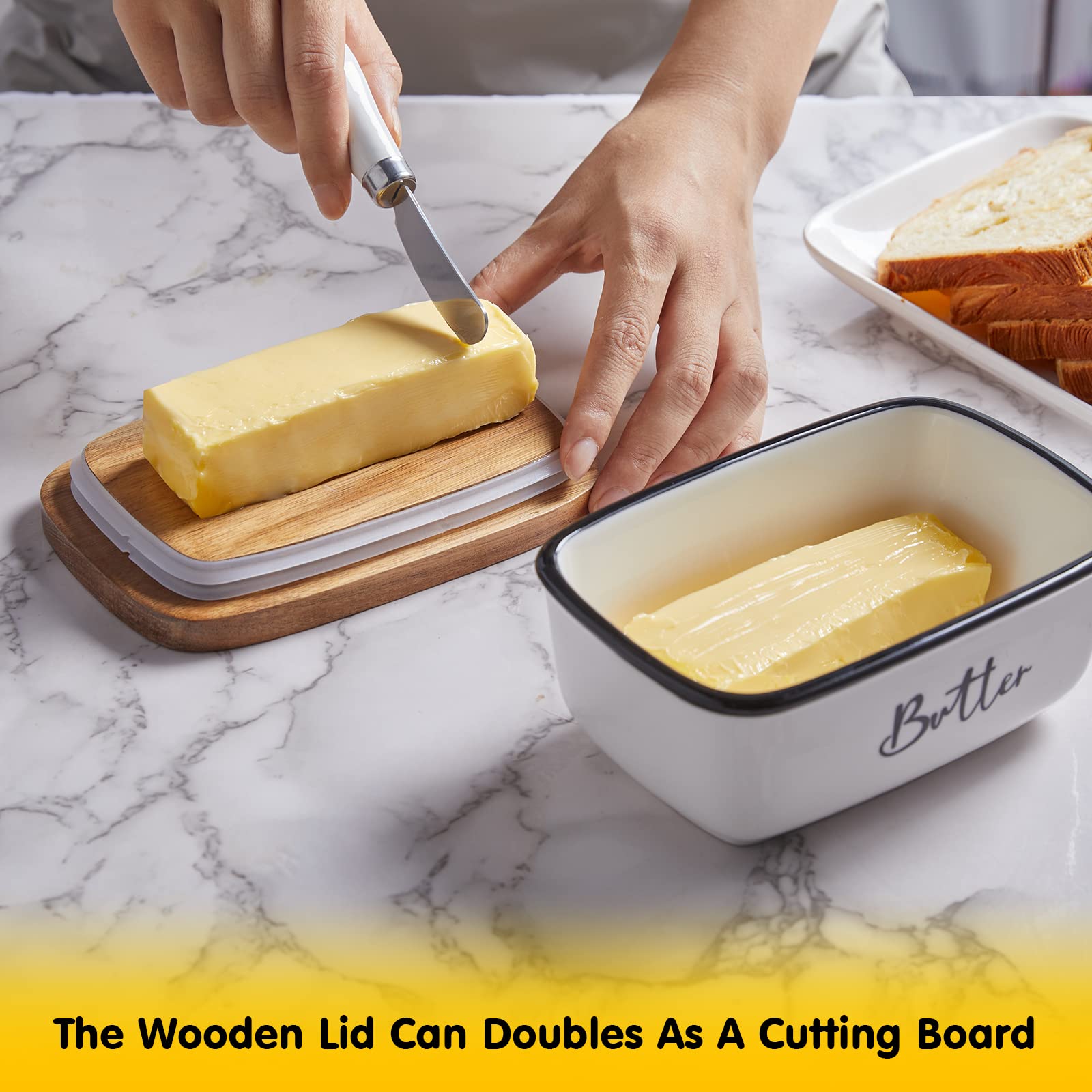 Ceramic Butter Dish with Lid and Knife for Countertop, Airtight Butter Keeper for Counter or Fridge, Butter Container