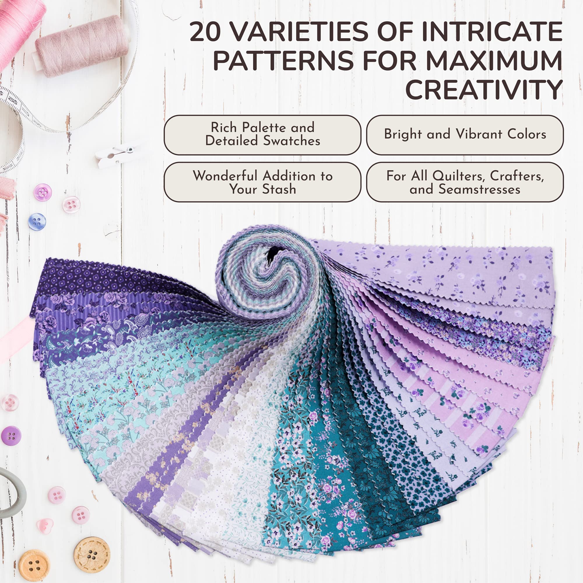 Tinyspool & Co.'s Twirlie Roll 40 Precut Quilting Fabric Strips for Quilting Supplies
