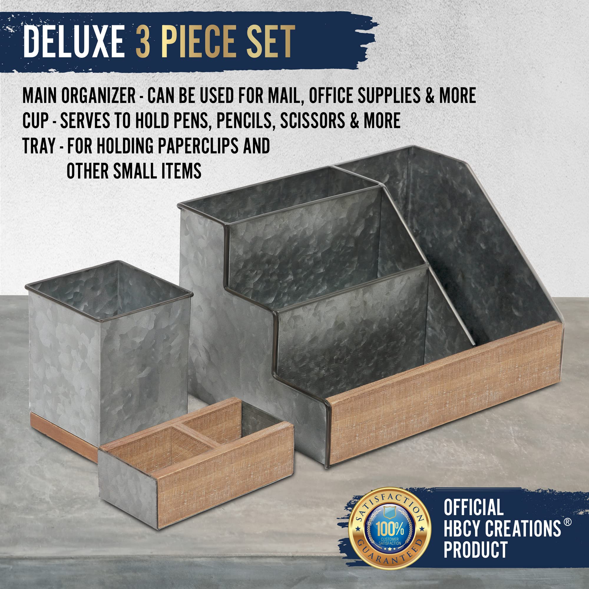 HBCY Creations Rustic Wooden Desk Organizer Set, 3-Piece