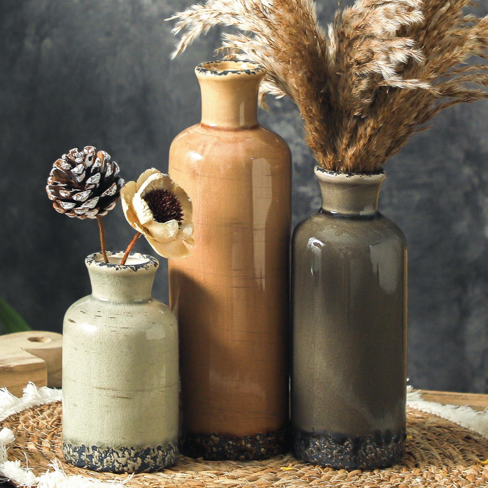 Vintage Floral Ceramic Vase Set | Farmhouse Home Decor