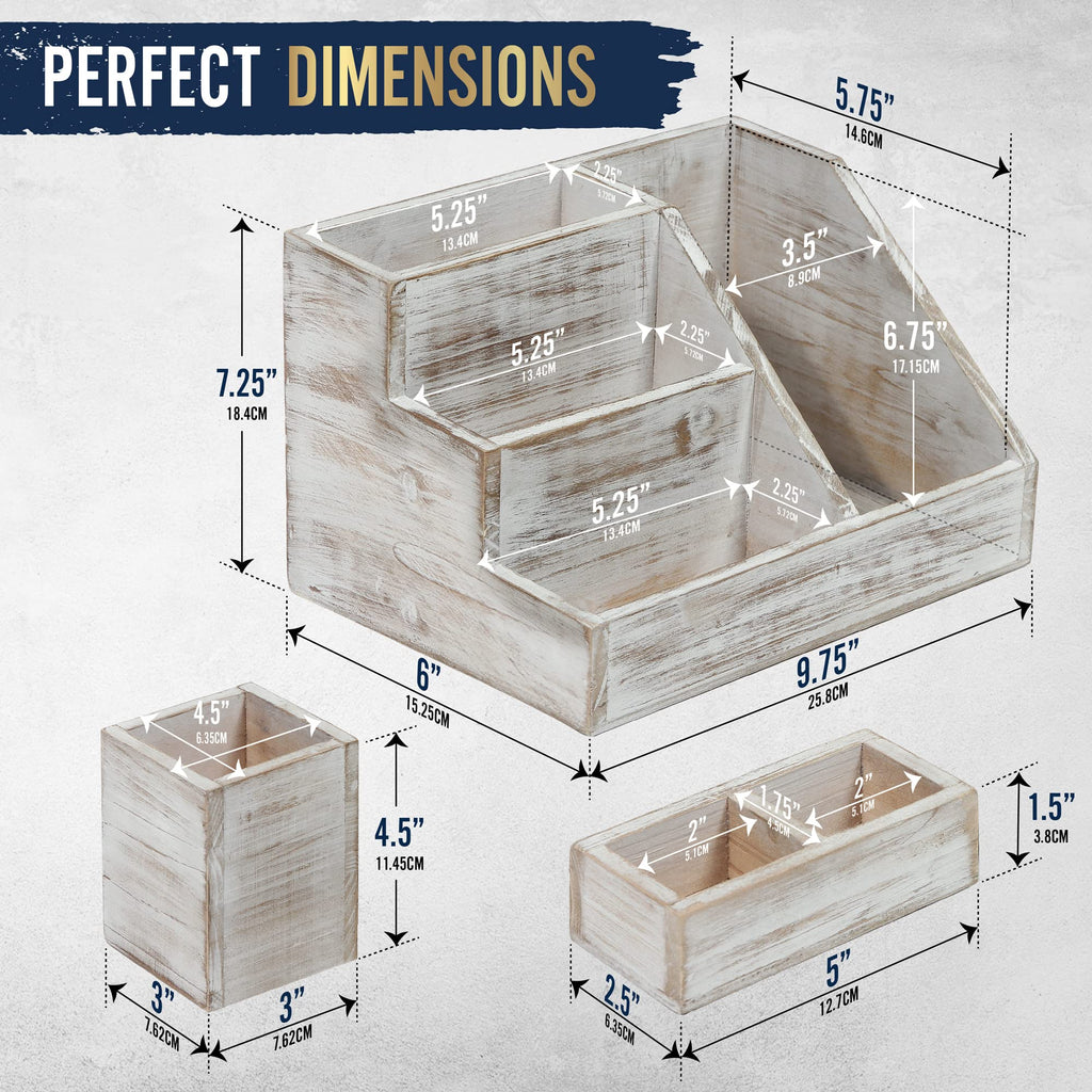 HBCY Creations Rustic Wooden Desk Organizer Set, 3-Piece