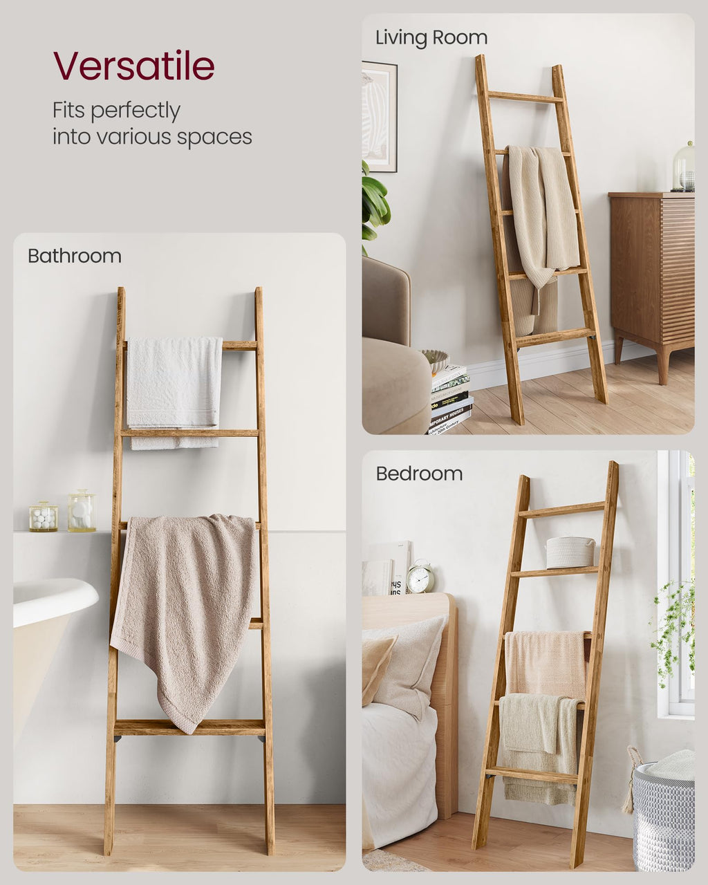 VASAGLE Custos Collection - Blanket Ladder Decorative Farmhouse for the Living Room, 5-Tier Ladder Shelf