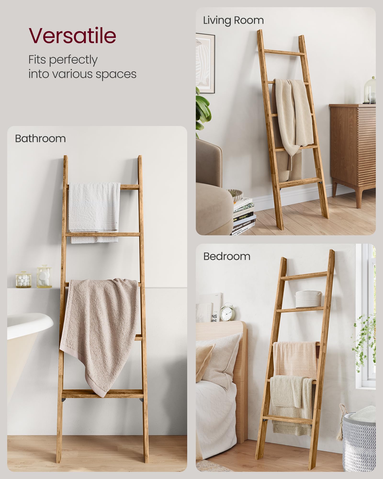 VASAGLE Custos Collection - Blanket Ladder Decorative Farmhouse for the Living Room, 5-Tier Ladder Shelf