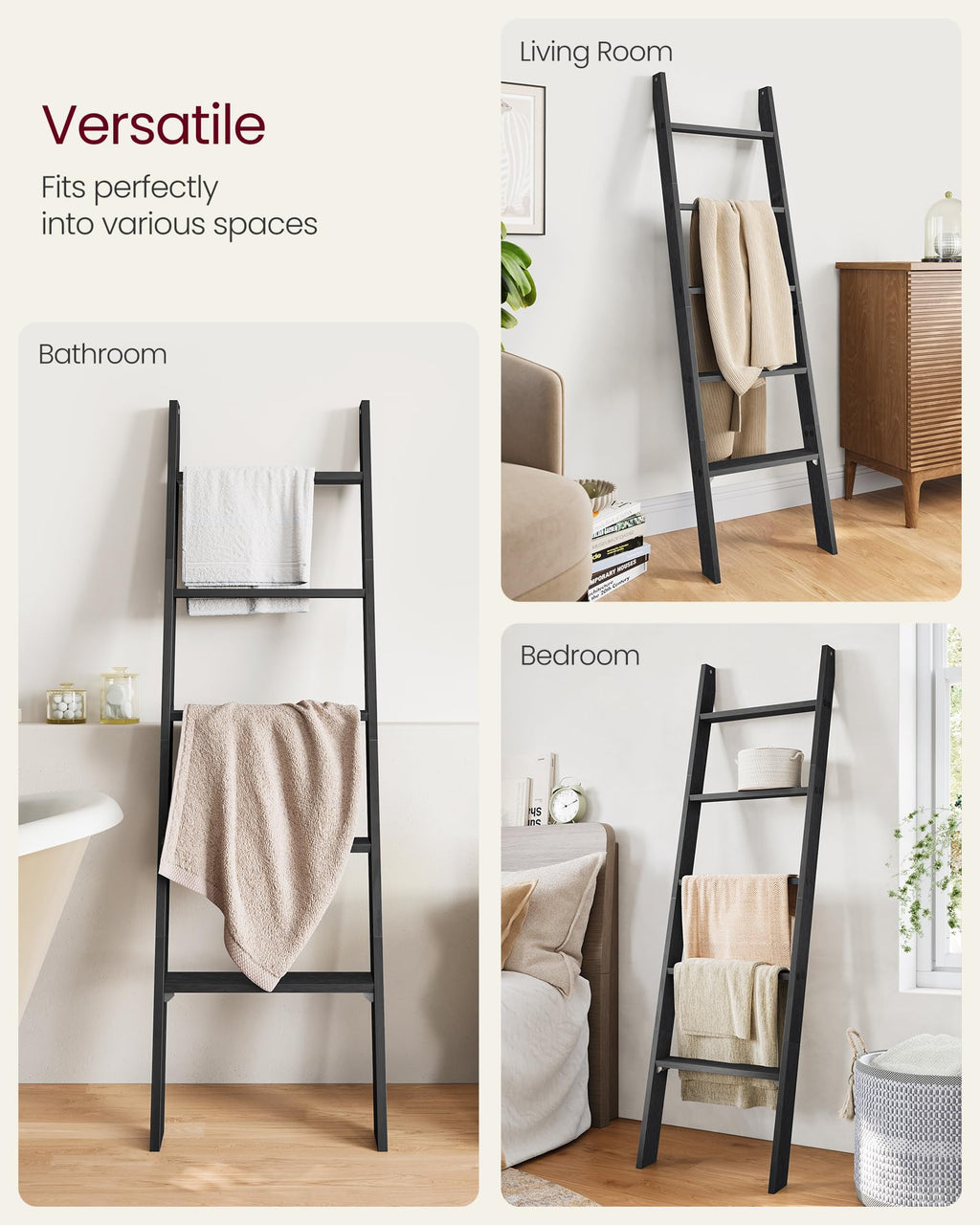 VASAGLE Custos Collection - Blanket Ladder Decorative Farmhouse for the Living Room, 5-Tier Ladder Shelf