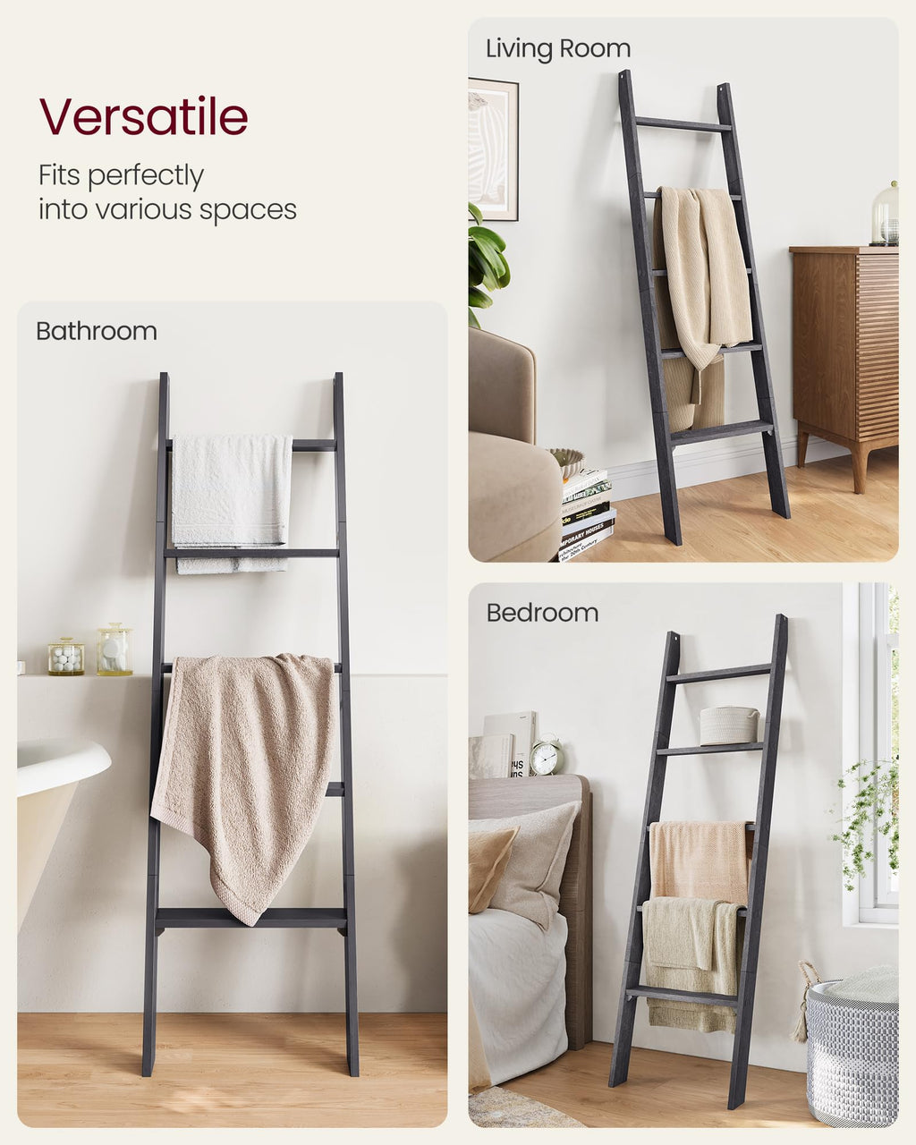 VASAGLE Custos Collection - Blanket Ladder Decorative Farmhouse for the Living Room, 5-Tier Ladder Shelf