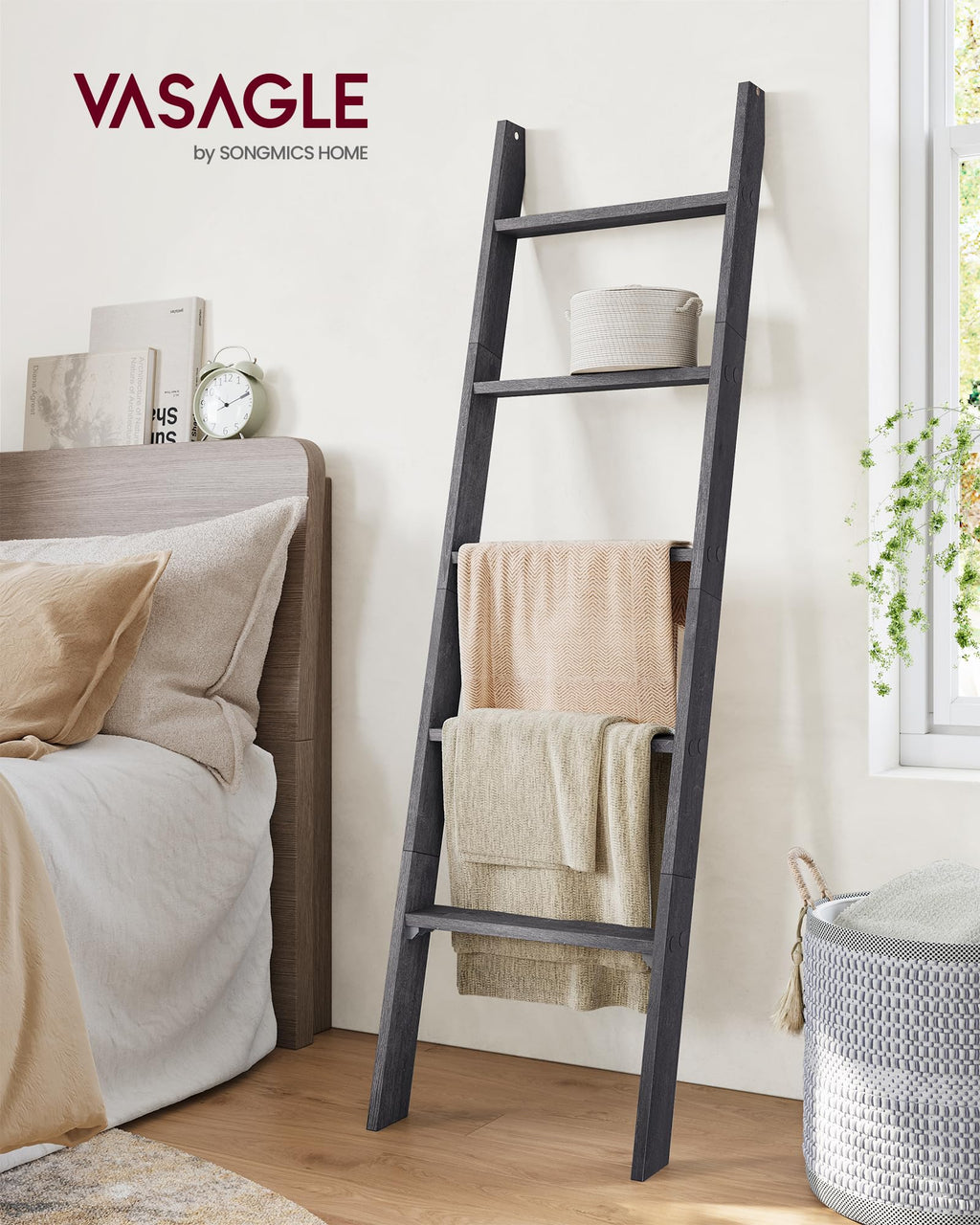 VASAGLE Custos Collection - Blanket Ladder Decorative Farmhouse for the Living Room, 5-Tier Ladder Shelf