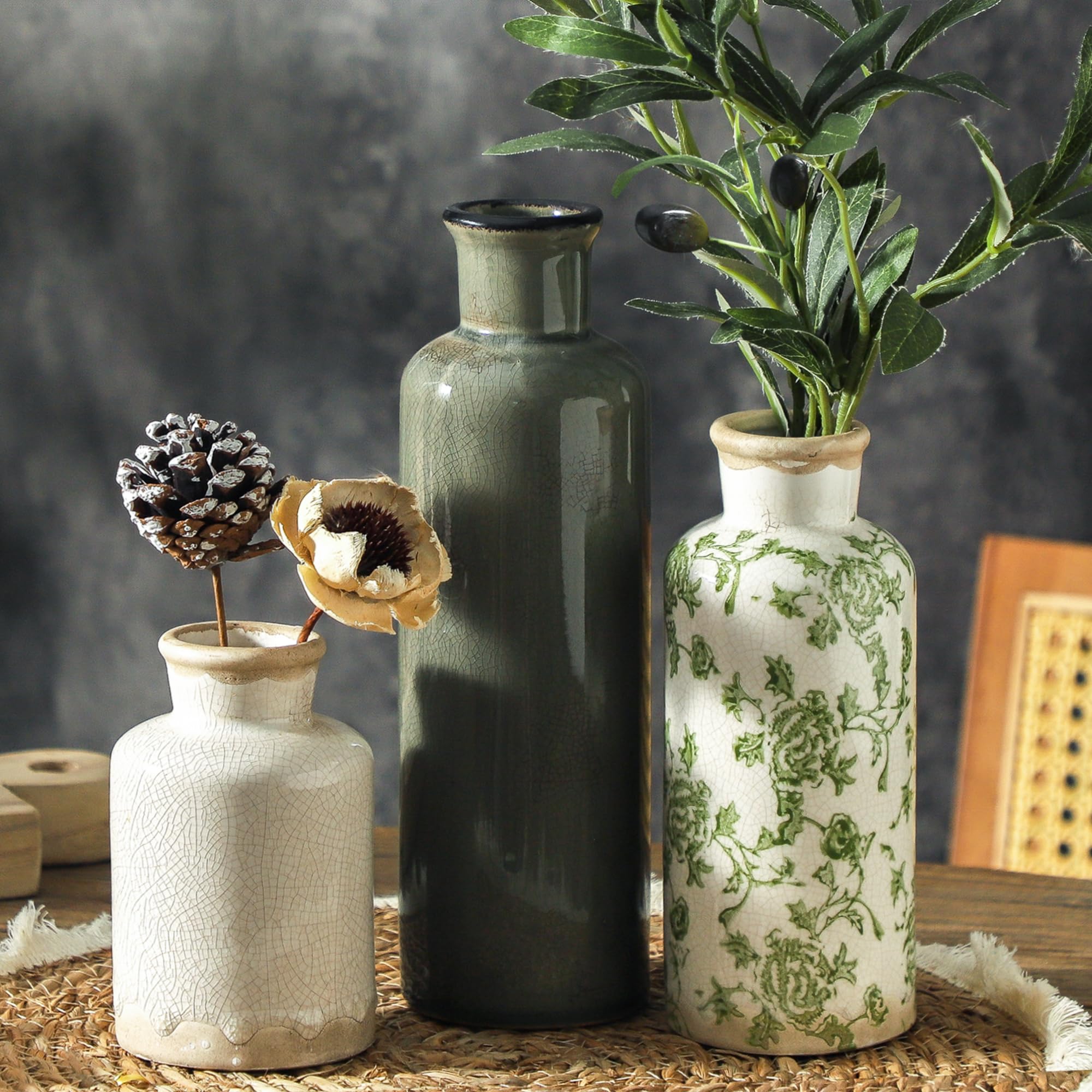 Vintage Floral Ceramic Vase Set | Farmhouse Home Decor