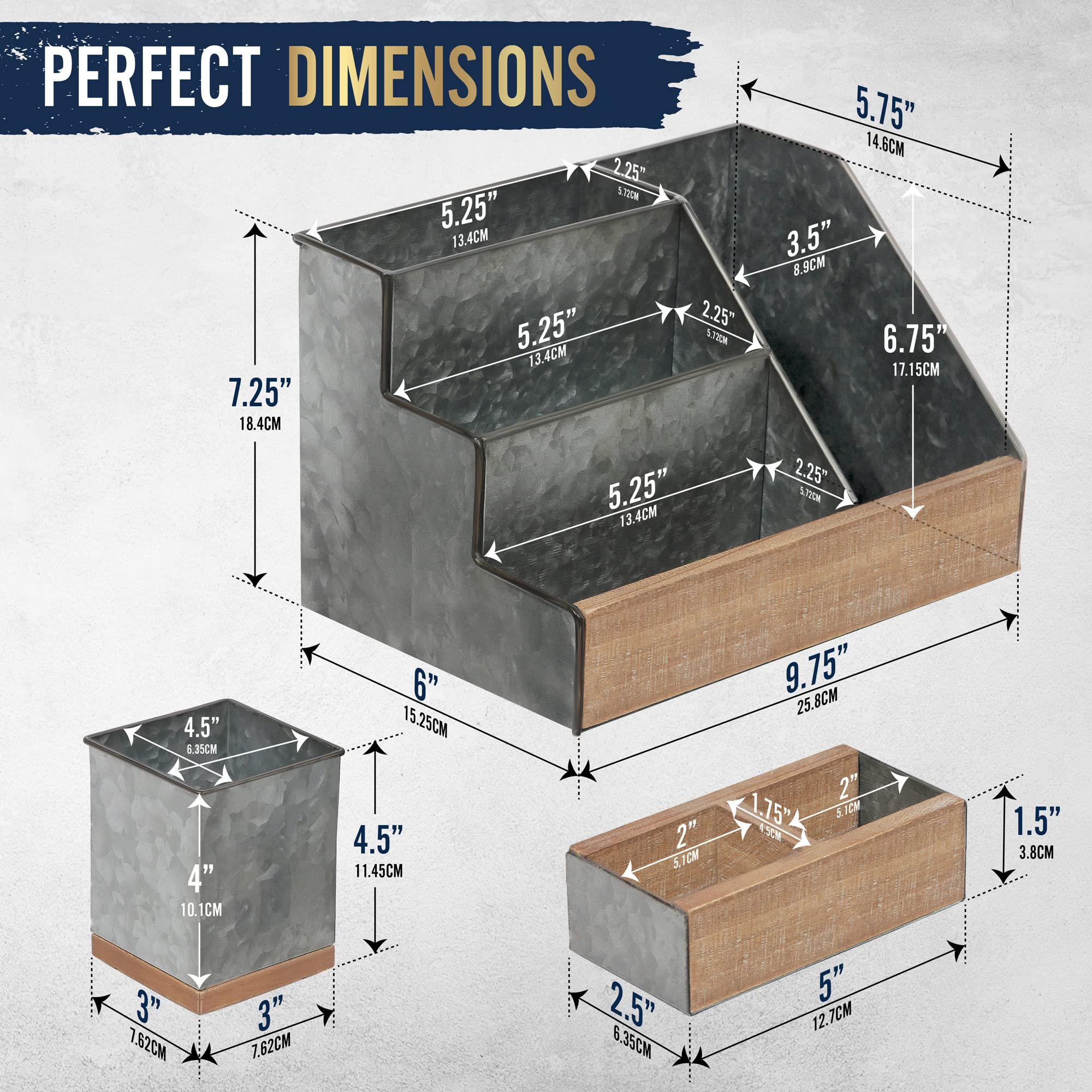 HBCY Creations Rustic Wooden Desk Organizer Set, 3-Piece
