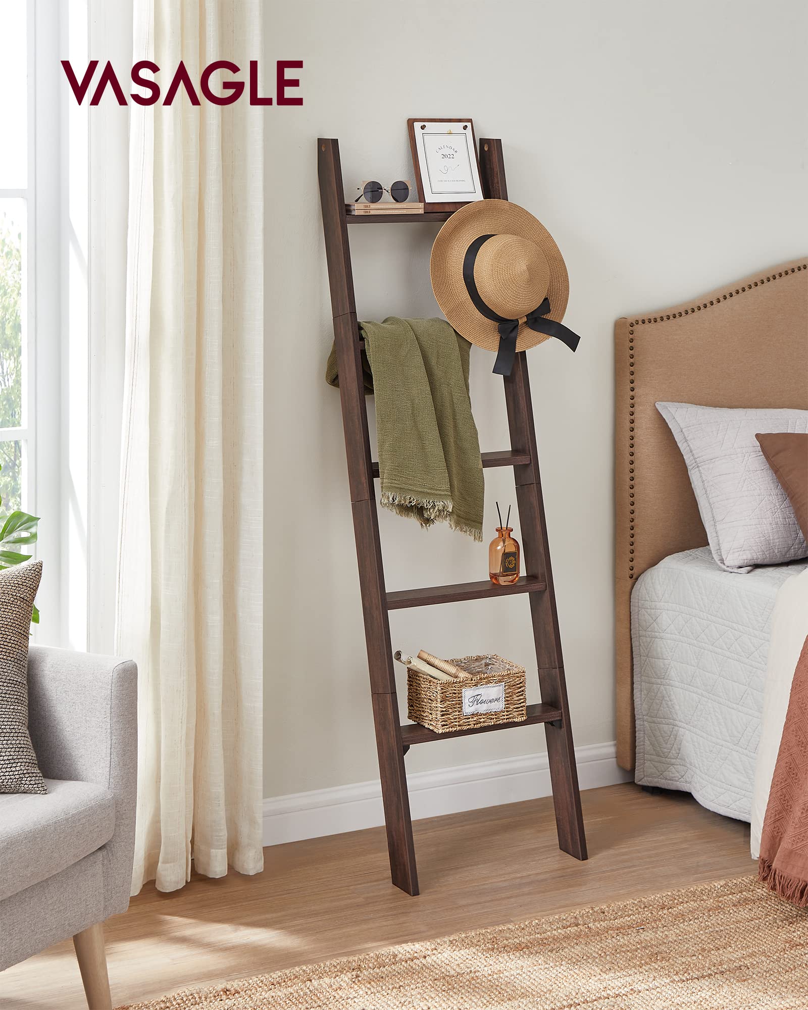 VASAGLE Custos Collection - Blanket Ladder Decorative Farmhouse for the Living Room, 5-Tier Ladder Shelf