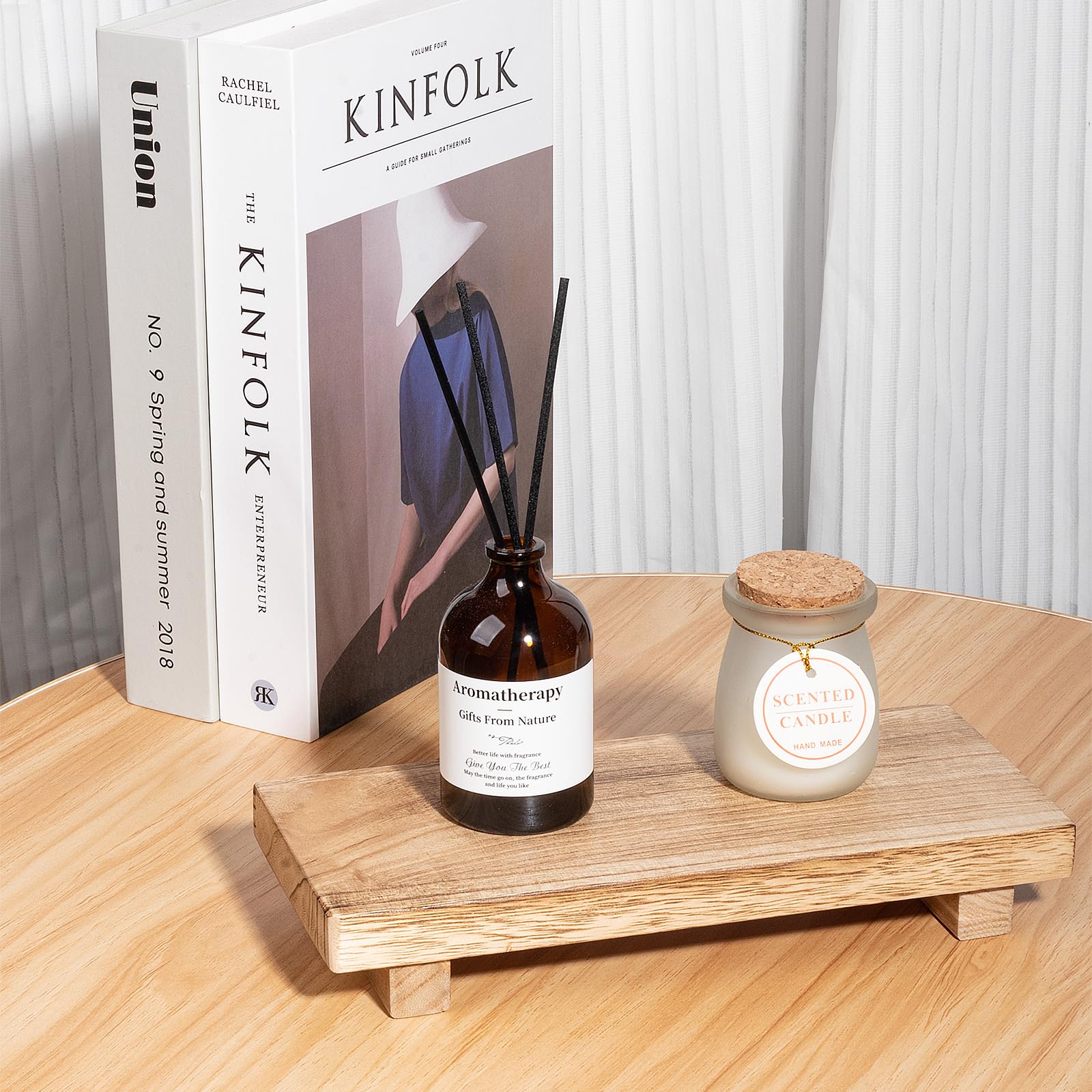 Farmhouse Wooden Tray Pedestal Stand
