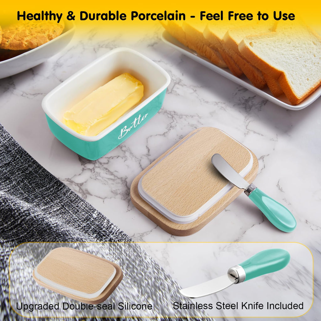 Ceramic Butter Dish with Lid and Knife for Countertop, Airtight Butter Keeper for Counter or Fridge, Butter Container