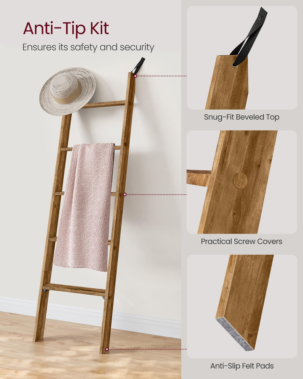 VASAGLE Custos Collection - Blanket Ladder Decorative Farmhouse for the Living Room, 5-Tier Ladder Shelf