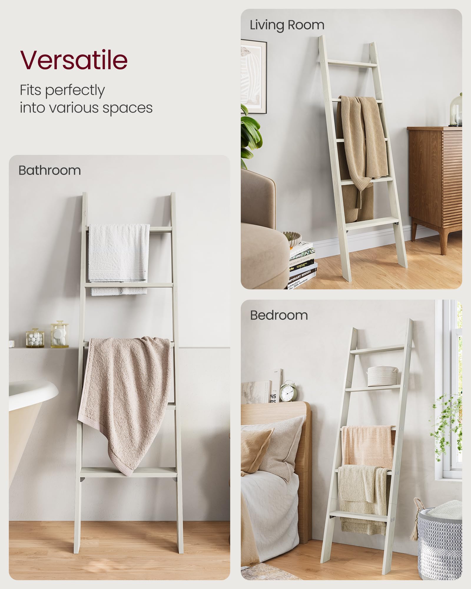 VASAGLE Custos Collection - Blanket Ladder Decorative Farmhouse for the Living Room, 5-Tier Ladder Shelf