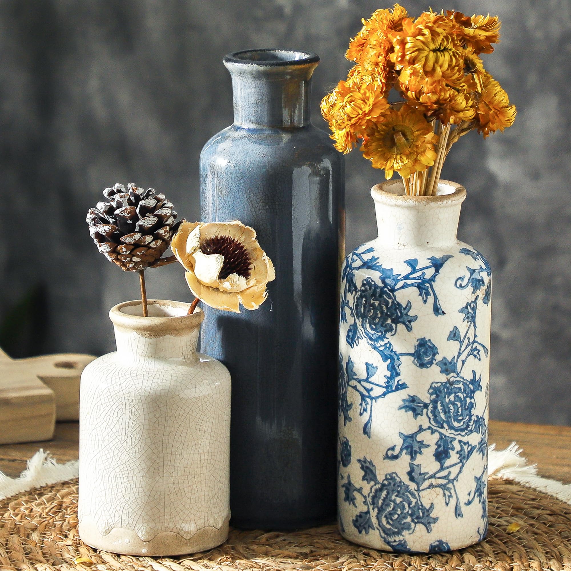 Vintage Floral Ceramic Vase Set | Farmhouse Home Decor