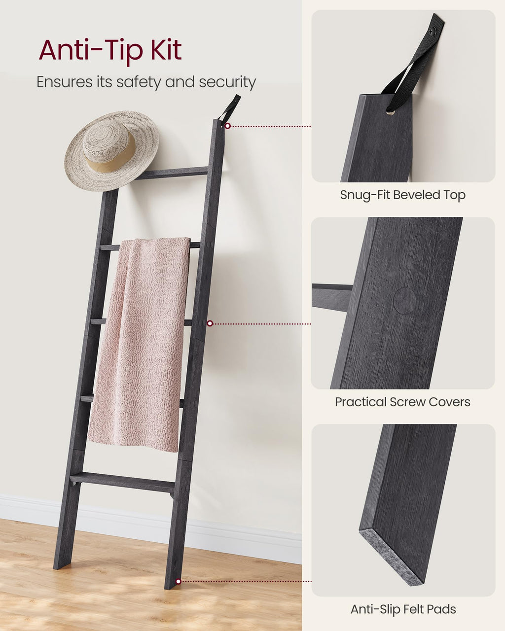 VASAGLE Custos Collection - Blanket Ladder Decorative Farmhouse for the Living Room, 5-Tier Ladder Shelf