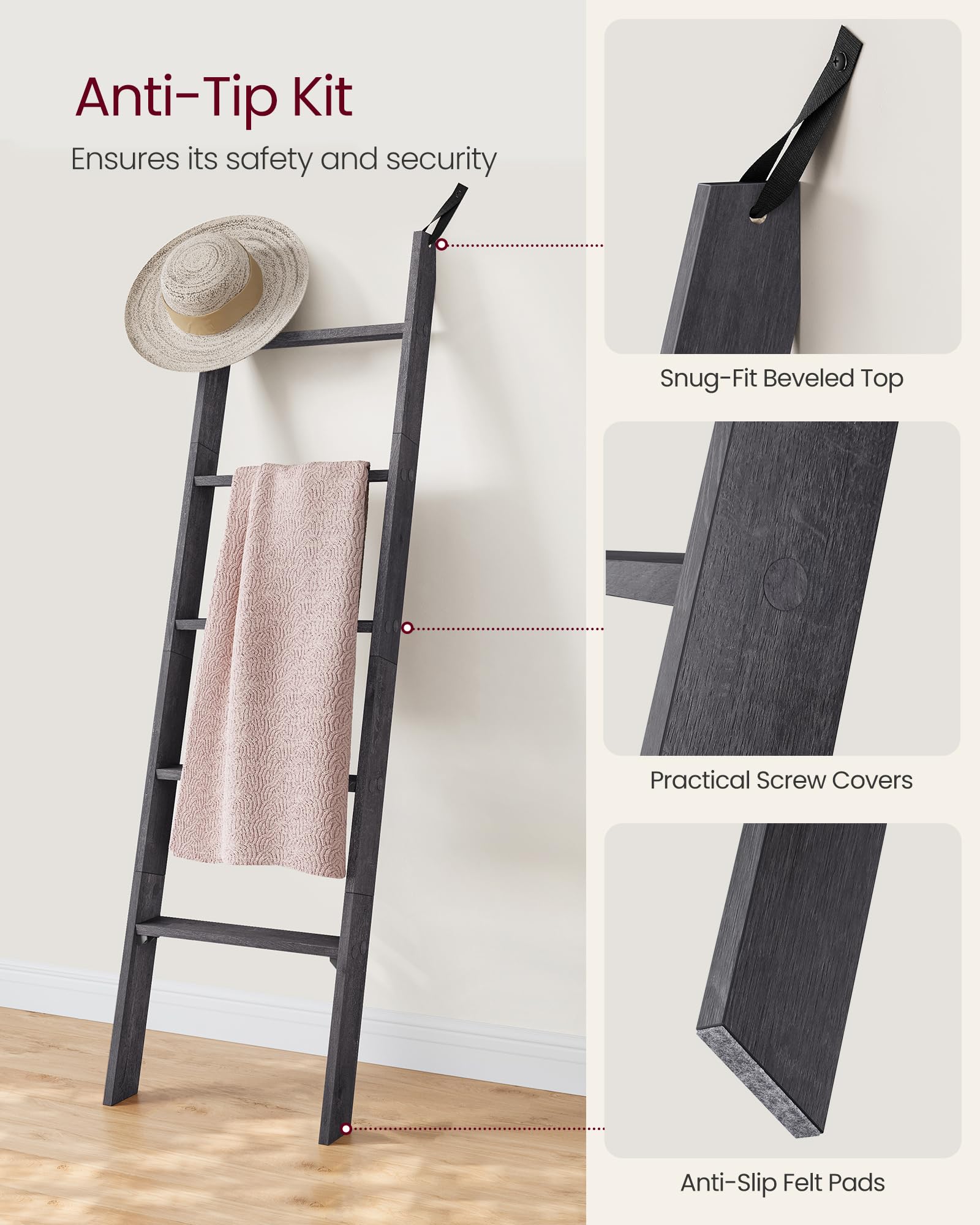 VASAGLE Custos Collection - Blanket Ladder Decorative Farmhouse for the Living Room, 5-Tier Ladder Shelf