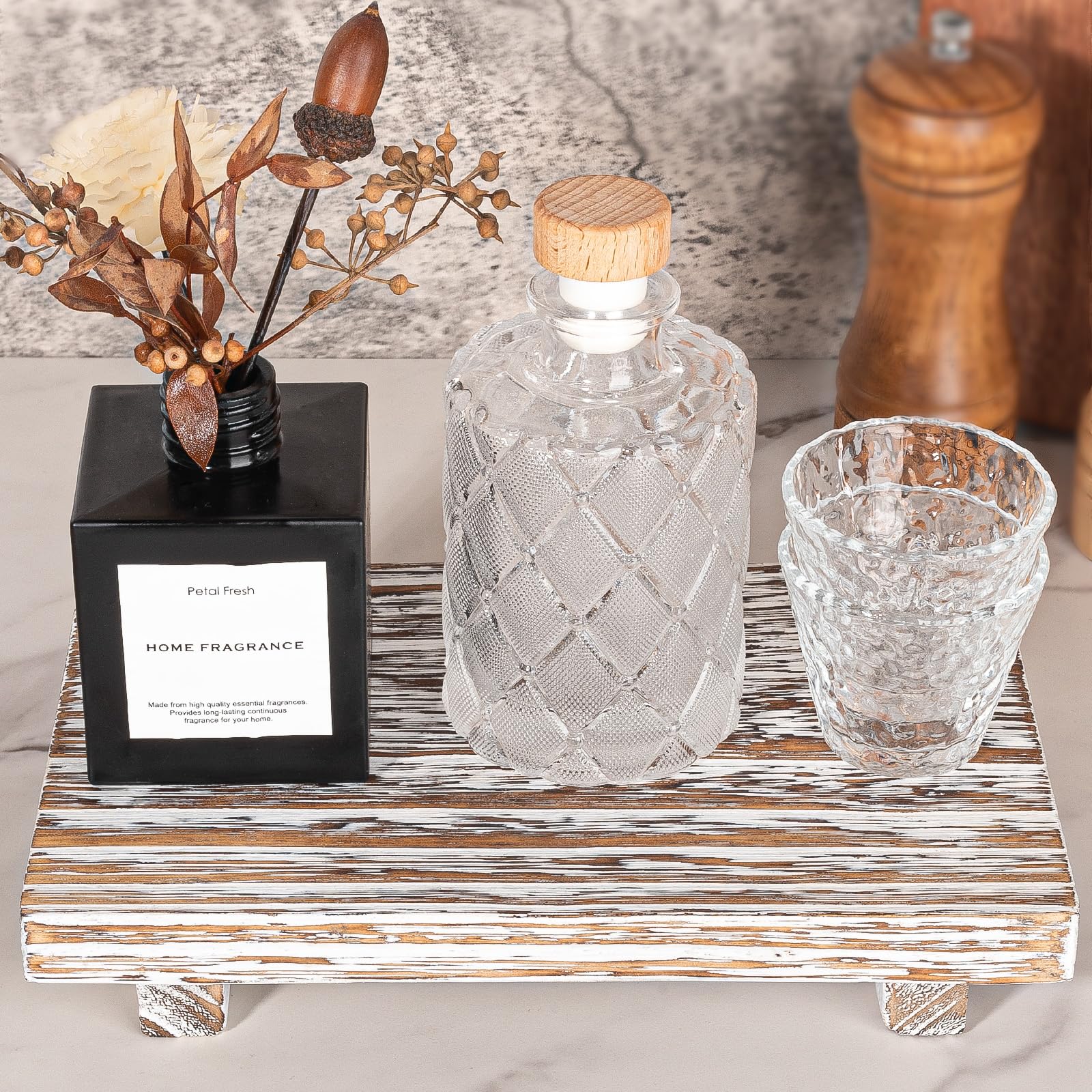 Farmhouse Wooden Tray Pedestal Stand