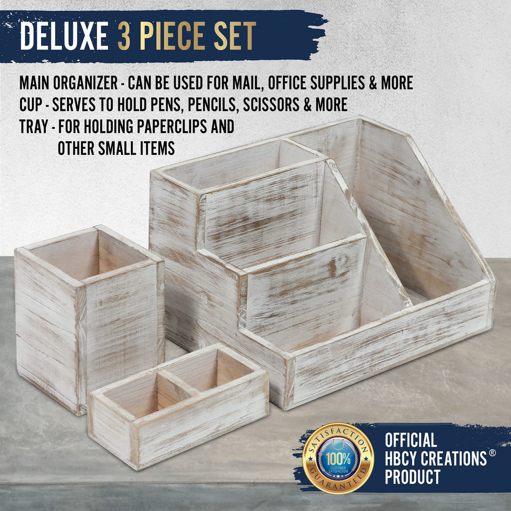 HBCY Creations Rustic Wooden Desk Organizer Set, 3-Piece