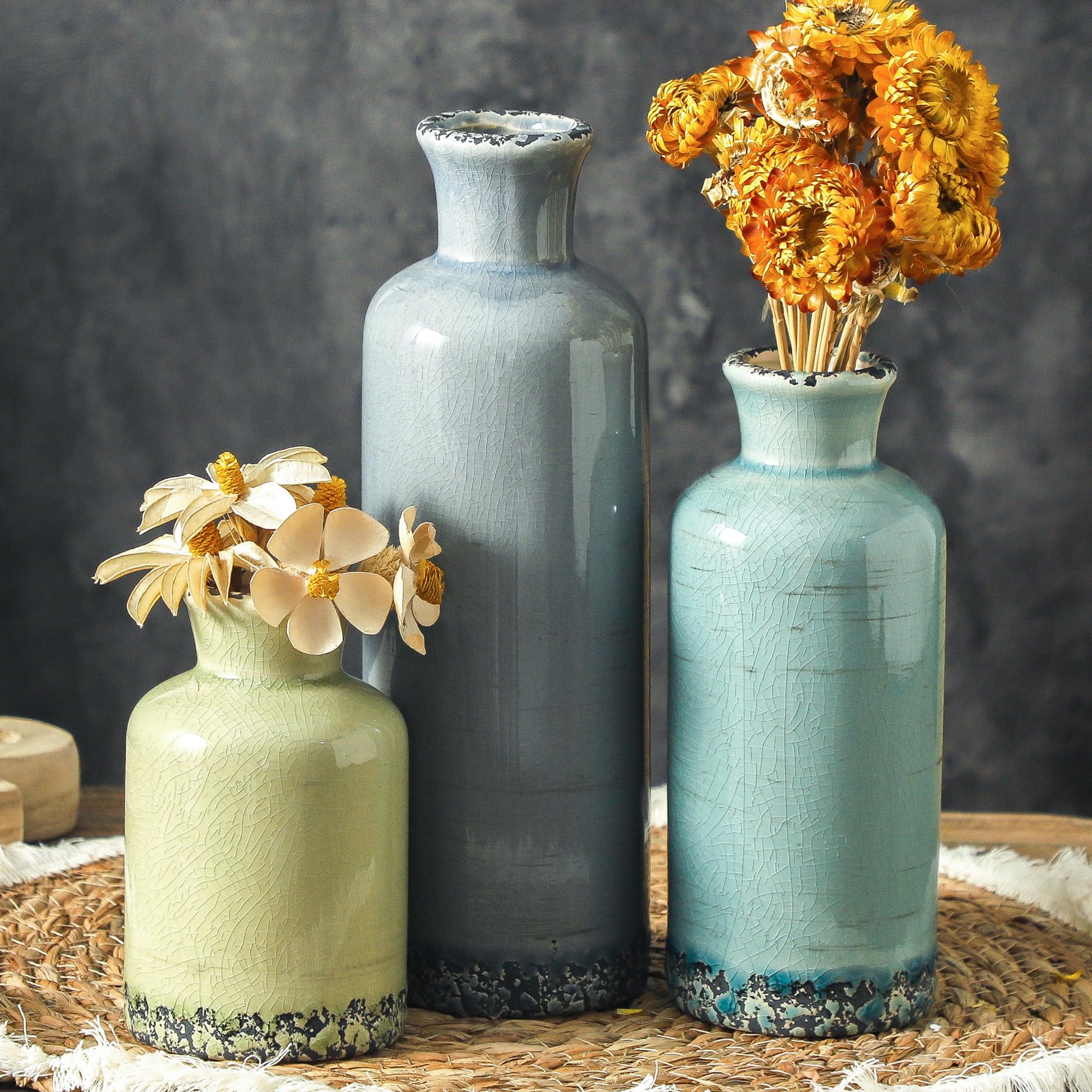 Vintage Floral Ceramic Vase Set | Farmhouse Home Decor
