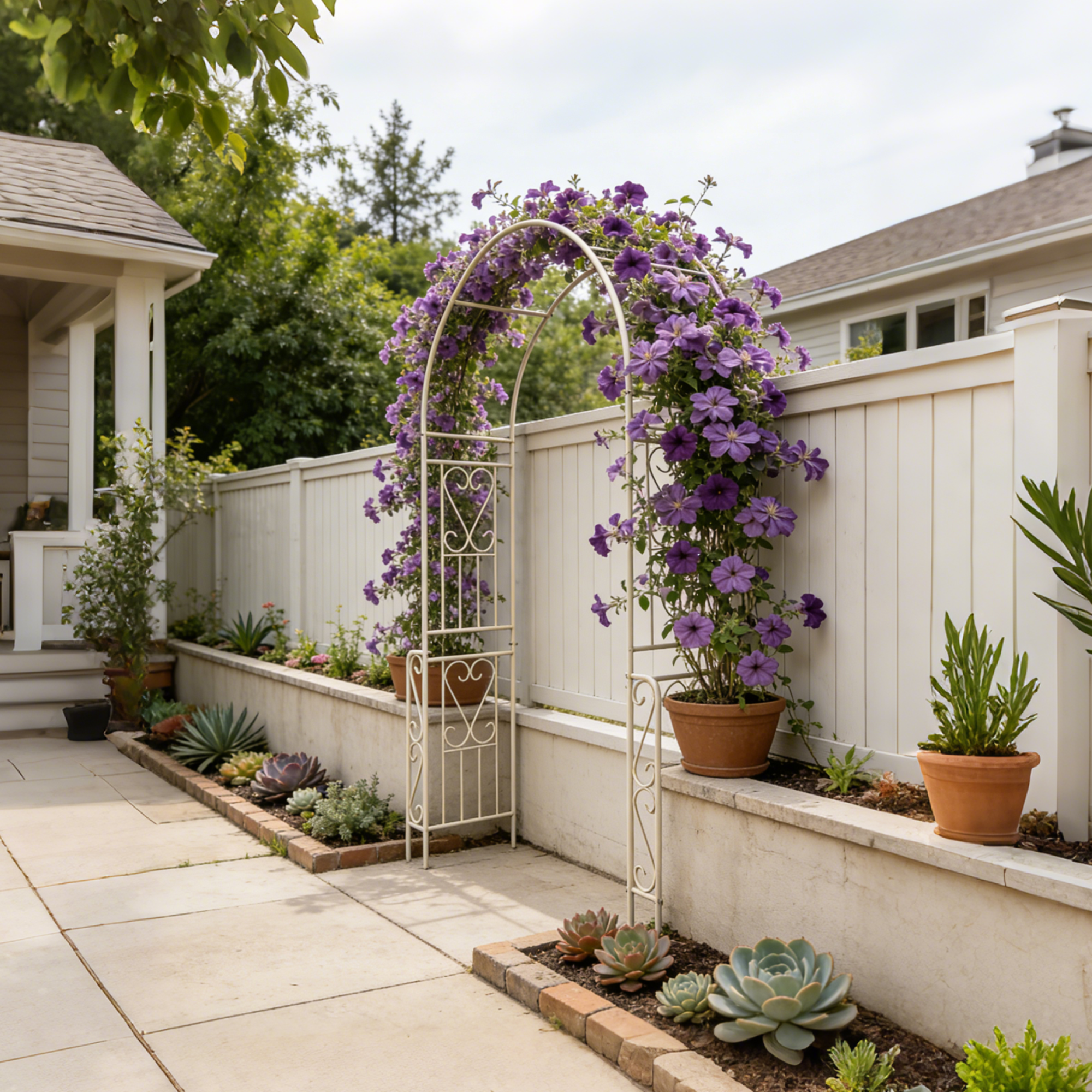 Metal Garden Arch W55'' x H94.5'' - Cream White Outdoor Arbor