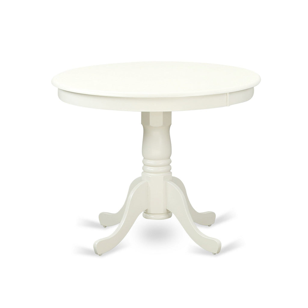 EAST WEST FURNITURE - ANVA5-LWH-C - 5-Piece Dining Table Set- 4 dining room chairs and Wooden Dining Table - Linen Fabric Seat and Slatted Chair Back (linen white Finish)
