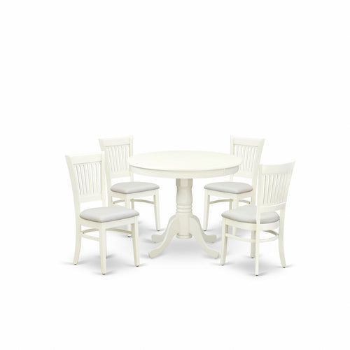 5-Piece Farmhouse Dining Table Set – Linen White Wood Chairs
