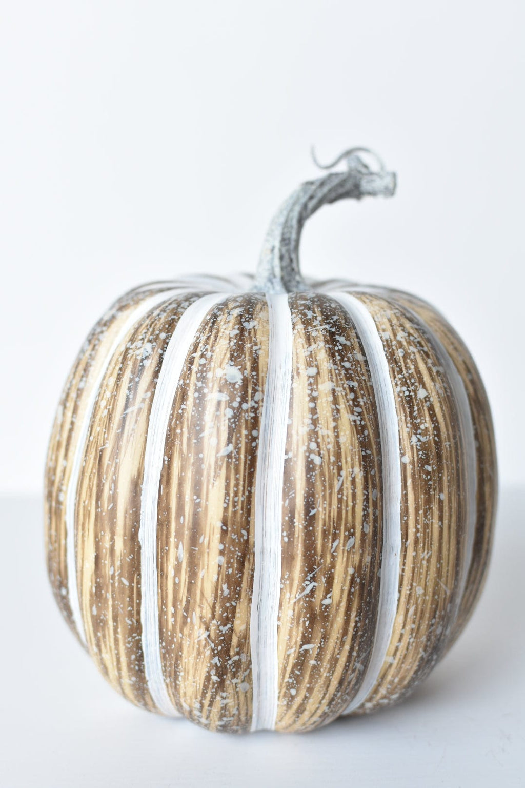Tall Beige White Faux Pumpkin – Neutral Fall Decor (7 in.)
