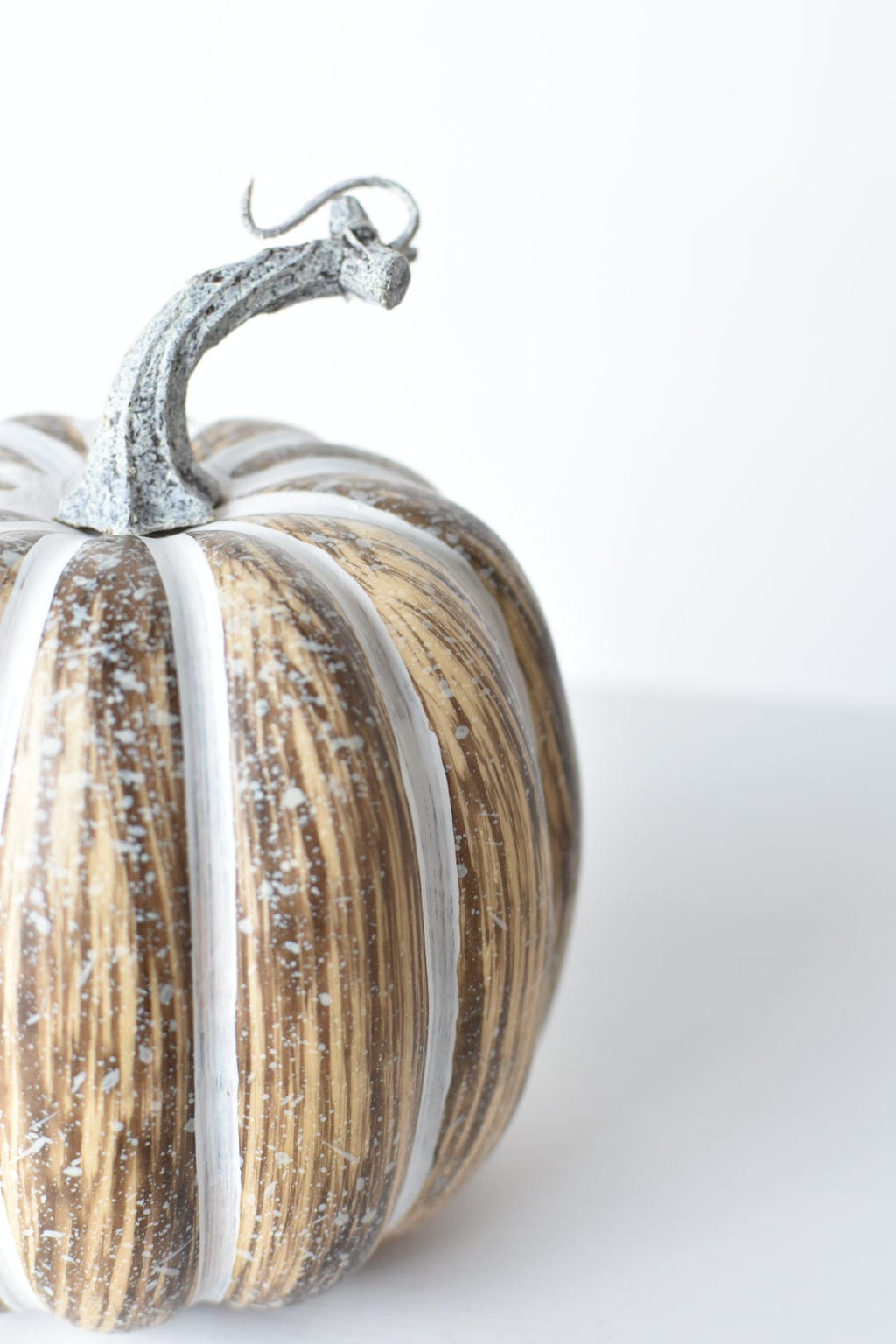 Tall Beige White Faux Pumpkin – Neutral Fall Decor (7 in.)