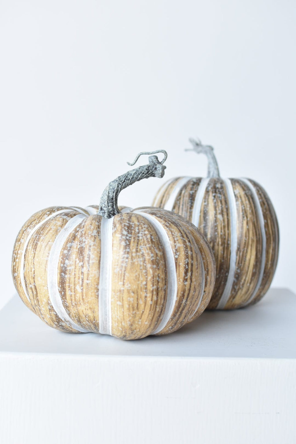 Tall Beige White Faux Pumpkin – Neutral Fall Decor (7 in.)