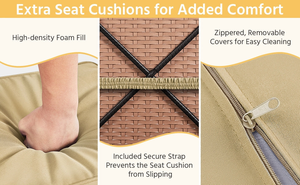 Rattan Storage Ottoman Set (2 pcs) – Outdoor Wicker Footstools with Cushions