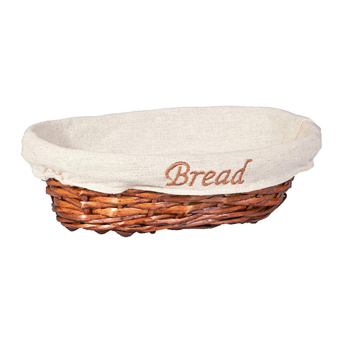Wicker Oval Bread Basket with Cloth Lining | Rustic Kitchen Serving Basket