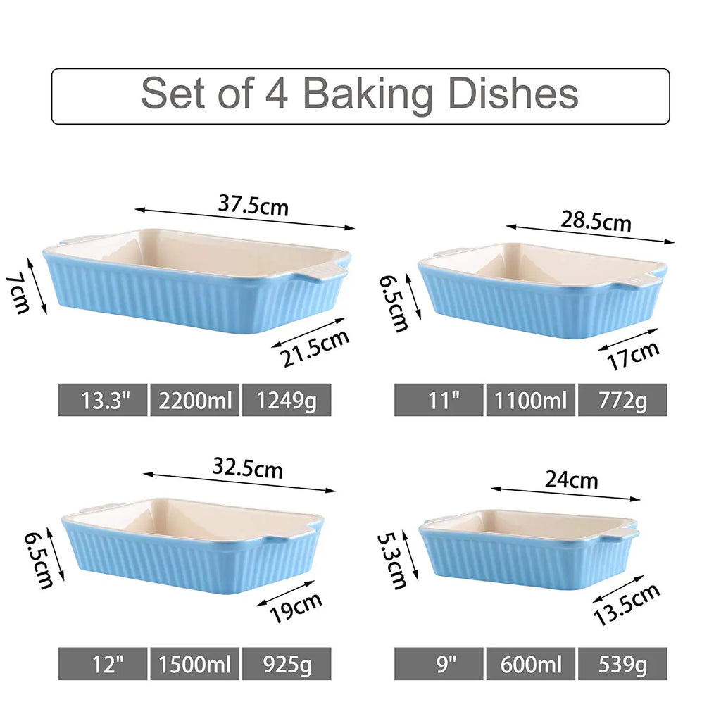 MALACASA 4-Piece Ceramic Baking Dish Set | 9"/11"/12"/13.3"