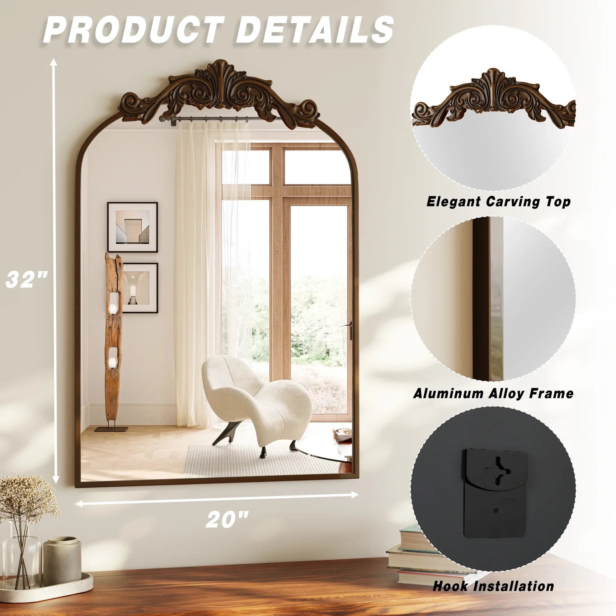 BEAUTYPEAK Arched Wall Mirror | Antique Bronze Metal Frame | Multiple Sizes