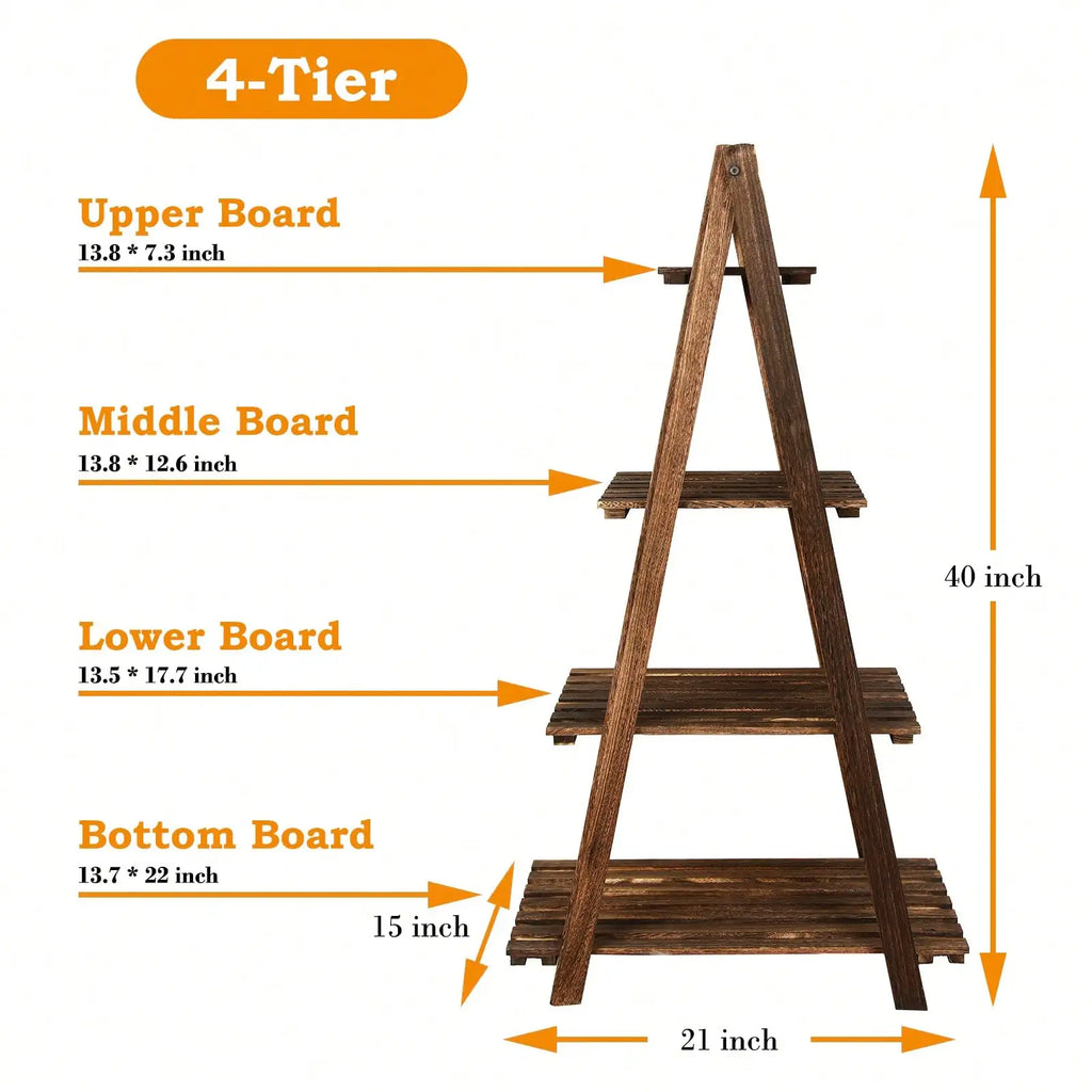 Rustic 4-Tier Ladder Shelf | Wooden Plant Stand & Bookshelf