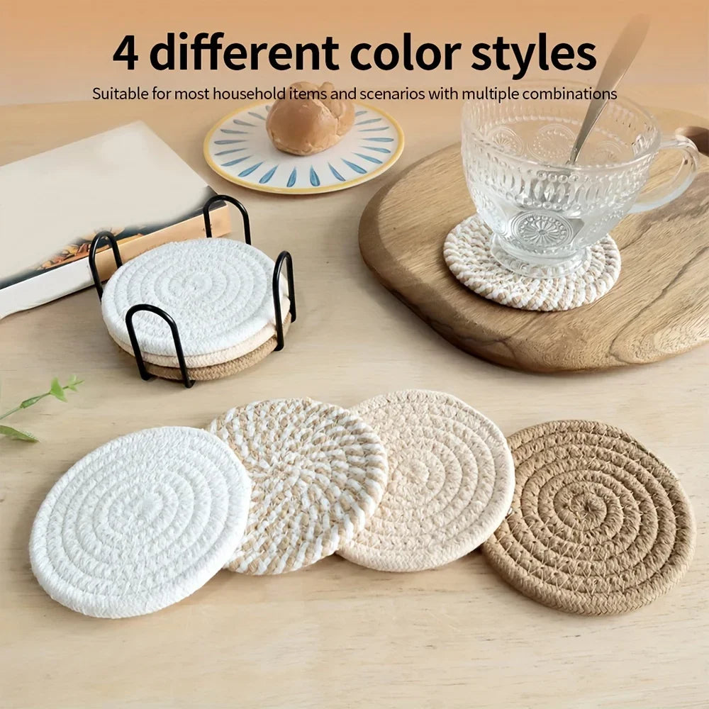 4/8pcs Absorbent Drink Coasters, Minimalist Cotton Fabric Coasters with Non-Woven Lining for Coffee Table Home Decor