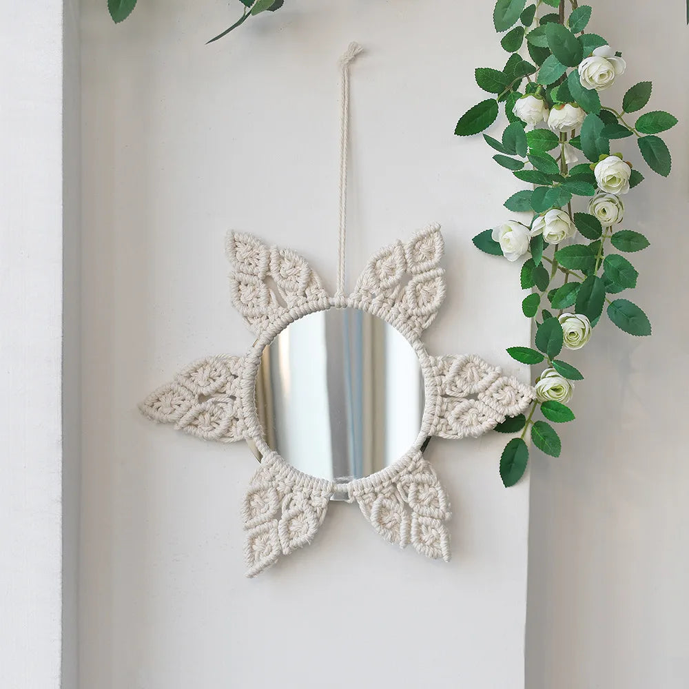 Boho Macrame Hanging Mirror | Handwoven Wall Decor for Bedroom, Living Room & Entryway